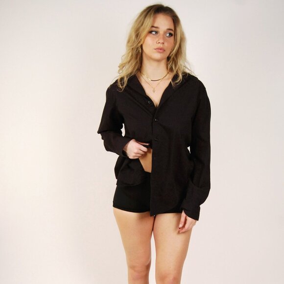 Tops - Y2K Striped Button Up (M) medium maroon black vintage dress shirt formal preppy